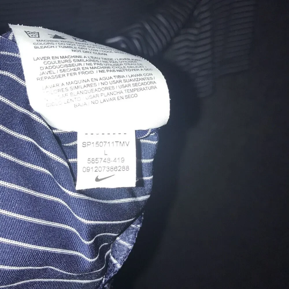 Nike‎ Shirt Golf Tour Performance Mens Large Blue White Stripe Short Sleeve Polo